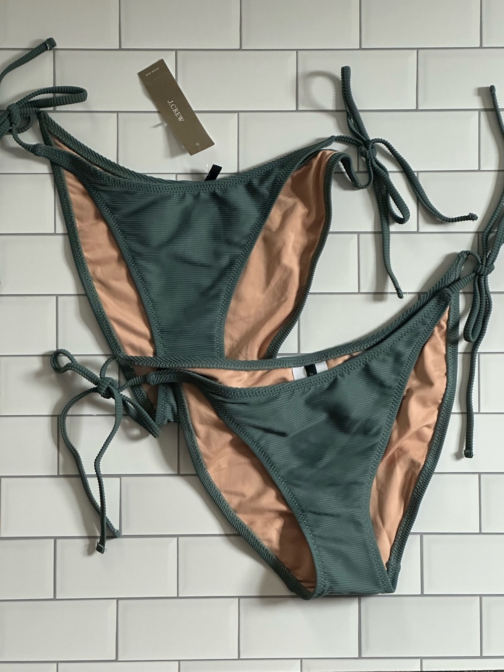 J.Crew Rib String Bikini Top & Ribbed Cheeky String Bikini Bottom Set NWT - Picture 8 of 9